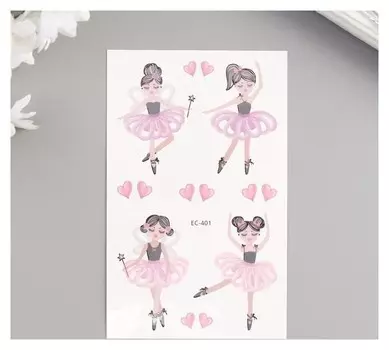 Татуировка на тело цветная "Балеринки и сердечки" 12х7,5 см