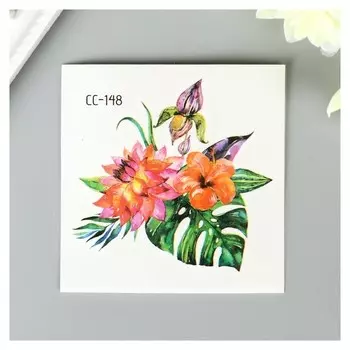 Татуировка на тело цветная "Экзотические цветы" 6х6 см