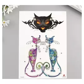 Татуировка на тело цветная "Кошки" 21х15 см