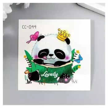 Татуировка на тело цветная "Панда в короне" 6х6 см