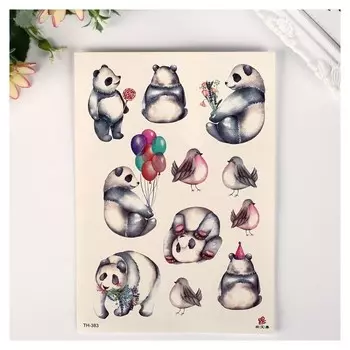 Татуировка на тело цветная "Панды" 21х15 см