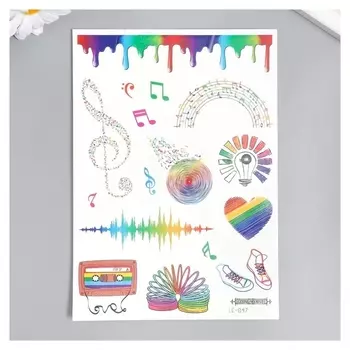 Татуировка на тело цветная "Радуга. любовь и музыка" 21х15 см