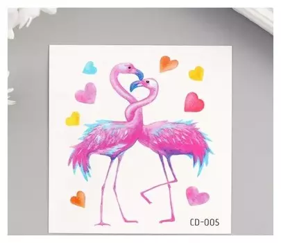 Татуировка на тело цветная "Влюблённые фламинго" 8х7,5 см