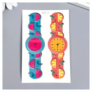 Татуировка на тело цветная в виде часов "Фрукты" 12х7,5 см