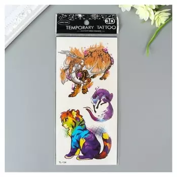 Татуировка на тело цветная "Звери" 19х9 см