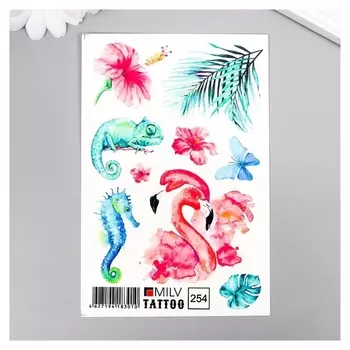 Татуировка на тело "Фламинго" 10х15 см