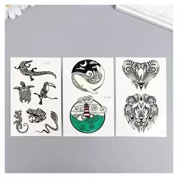 Татуировка на тело фосфорная "Животные и кит" 12х7,5 см