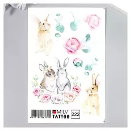 Татуировка на тело "Кролики и цветы" 10х15 см