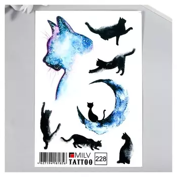 Татуировка на тело "Лунный кот" 10х15 см