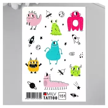Татуировка на тело "Монстрики" 10х15 см