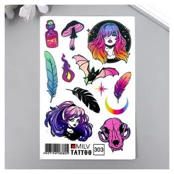 Татуировка на тело "Перья, девушки" 10х15 см