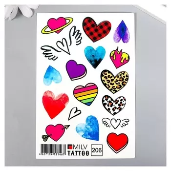 Татуировка на тело "Разные сердечки" 10х15 см