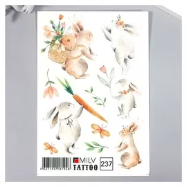 Татуировка на тело "Зайчик с морковкой" 10х15 см