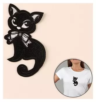 Термоаппликация «Кошка», 11 × 6 см, цвет чёрный