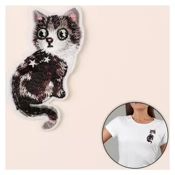 Термоаппликация «Кошка», 9,7 × 4,5 см, цвет серый