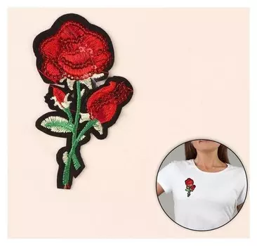 Термоаппликация «Роза», с пайетками, 9 × 5 см, цвет красный