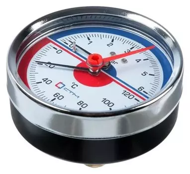 Термоманометр "Ctm", аксиальный, Дк 80 мм, 0.6 мпа, наружная резьба 1/4", 120°с