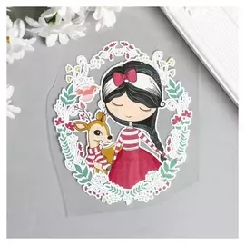 Термонаклейка "Малышка и оленёнок в цветах" 10х8,5 см