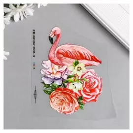 Термонаклейка "Розовый фламинго в цветах" 10х7 см