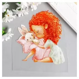Термонаклейка "Рыжая малышка кормит зайку из бутылочки" 12х10,8 см