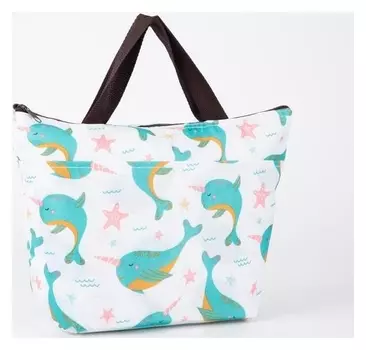 Термосумка, отдел на молнии, наружный карман, цвет белый, «Киты»