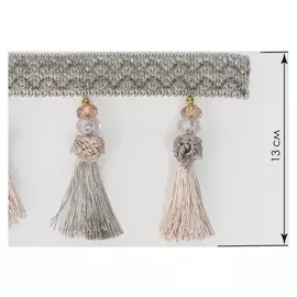 Тесьма с бусинками, 13 см, 5 ± 0,5 м, цвет оливковый/бежевый