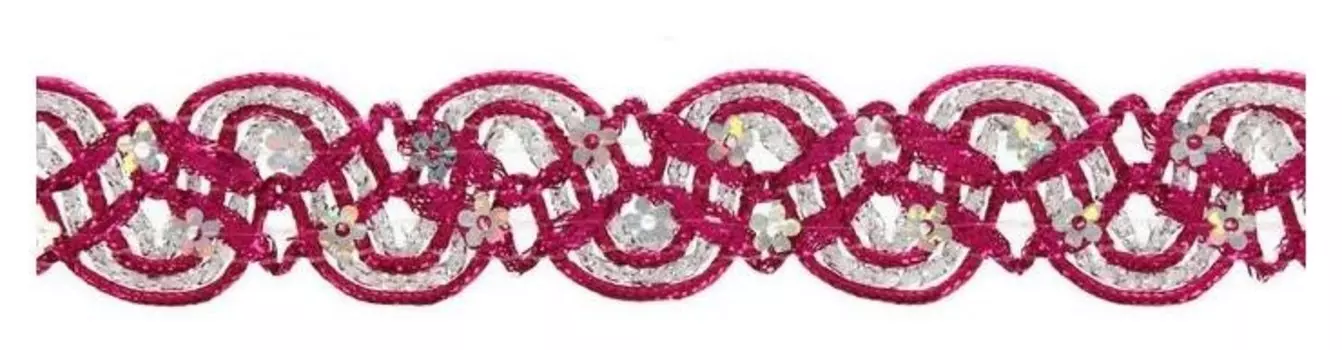 Тесьма, в рулоне 10 м, цвет фуксии с серебром