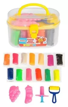 Тесто для лепки, 13 цветов, 200 г, 2 формочки, каток, шприц