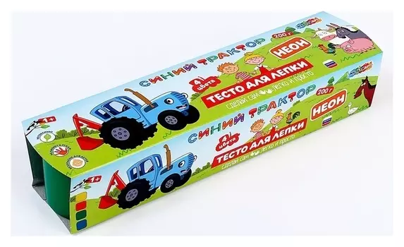 Тесто для лепки «Синий трактор» 4 цв, неон, 50 г