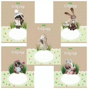 Тетрадь 12 л. Hatber-eco, клетка, обложка плотная мелованная бумага, "Пушистые зверушки", 12т5c1