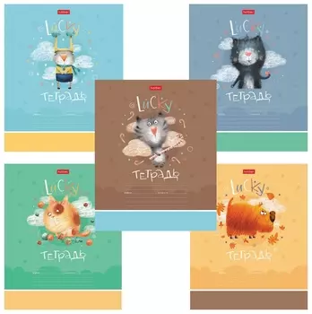 Тетрадь 12 л. Hatber клетка, обложка картон, "Счастливчики" (5 видов в спайке), 12т5в1