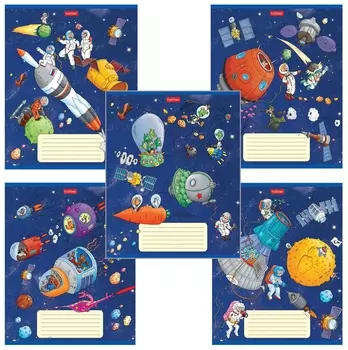 Тетрадь 18 л. Hatber клетка, обложка картон, "Космическое приключение" (5 видов в спайке),18т5в1