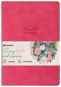 Тетрадь 48 л. в клетку обложка кожзам под замшу, сшивка, A5 (147х210мм), коралловый, Brauberg Caprise, 403858