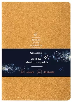 Тетрадь 48 л. в клетку обложка кожзам с блестками, сшивка, A5 (147х210мм), золотой, Brauberg Sparkle, 403851