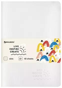 Тетрадь 48 л. в точку обложка кожзам Softtouch, сшивка, A5 (147х210мм), белый, Brauberg Rainbow, 403884
