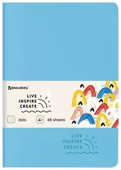 Тетрадь 48 л. в точку обложка кожзам Softtouch, сшивка, A5 (147х210мм), голубой, Brauberg Rainbow, 403883