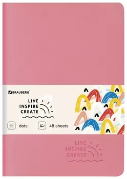 Тетрадь 48 л. в точку обложка кожзам Softtouch, сшивка, A5 (147х210мм), розовый, Brauberg Rainbow, 403882