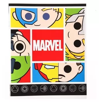 Тетрадь 48 листов в клетку, картонная обложка "Marvel", мстители