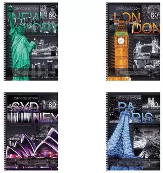 Тетрадь 80 л. клетка Города