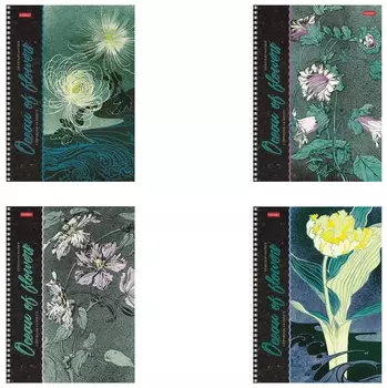 Тетрадь А4, 80 л., Hatber, гребень, клетка, обложка картон, "Океан цветов" (4 вида), 80т4в1гр