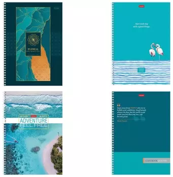 Тетрадь А4, 80 л., Hatber, гребень, линия, обложка картон, "" (4 вида в спайке), 80т4в2гр