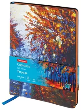 Тетрадь А5 (168х208 мм), 80 л., сшивка, клетка, под кожу, Brauberg Vista, "Autumn", 403927