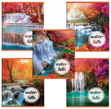 Тетрадь А5, 48 л., Brauberg эко, клетка, обложка картон, водопады, 403019