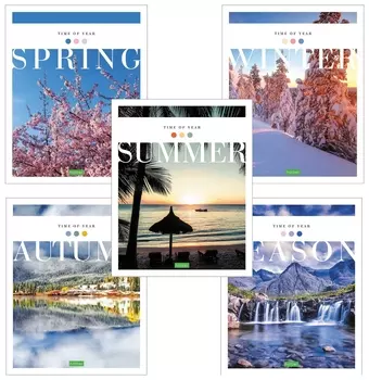 Тетрадь А5, 48 л., Hatber-eco, скоба, клетка, обложка картон, "Сезоны", 48т5c1