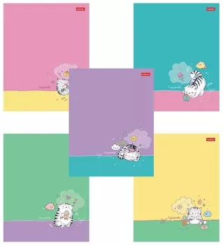 Тетрадь А5 48 л. Hatber скоба, клетка, фактурное тиснение, "Кот пирожок" (5 в спайке в спайке), 48т5тв1