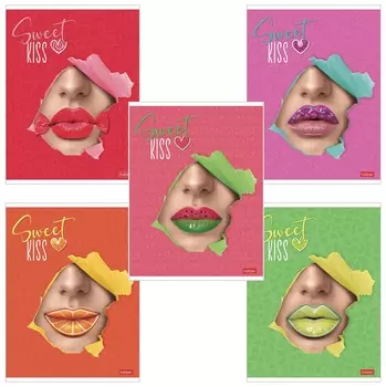 Тетрадь А5, 48 л., Hatber, скоба, клетка, матовая ламинация, 3d-лак, "Sweet Kiss" (5 видов в спайке), 48т5лолв1