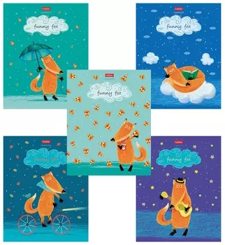 Тетрадь А5 48 л. Hatber скоба, клетка, матовая ламинация, "Funny Fox" (5 видов в спайке), 48т5лв1