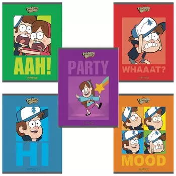 Тетрадь А5, 48 л., Hatber, скоба, клетка, обложка картон, "Гравити фолз" (5 видов в спайке), 48т5в1