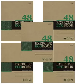 Тетрадь А5 48 л. Hatber скоба, клетка, обложка крафт, "Экобук" (5 видов в спайке), 48т5в1