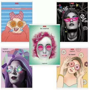 Тетрадь А5, 48 л., Hatber, скоба, клетка, выборочный лак, "Очаровательные глазки" (5 видов в спайке), 48т5вмв1